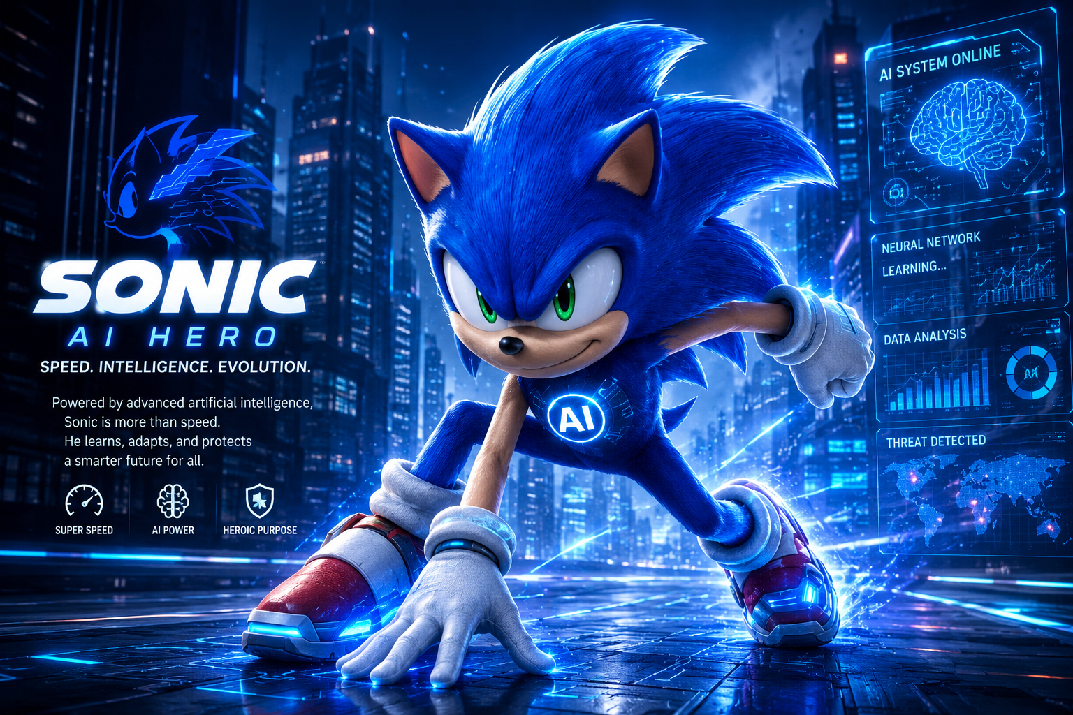 Sonic AI Hero — speed, intelligence, evolution. Powered by advanced artificial intelligence.